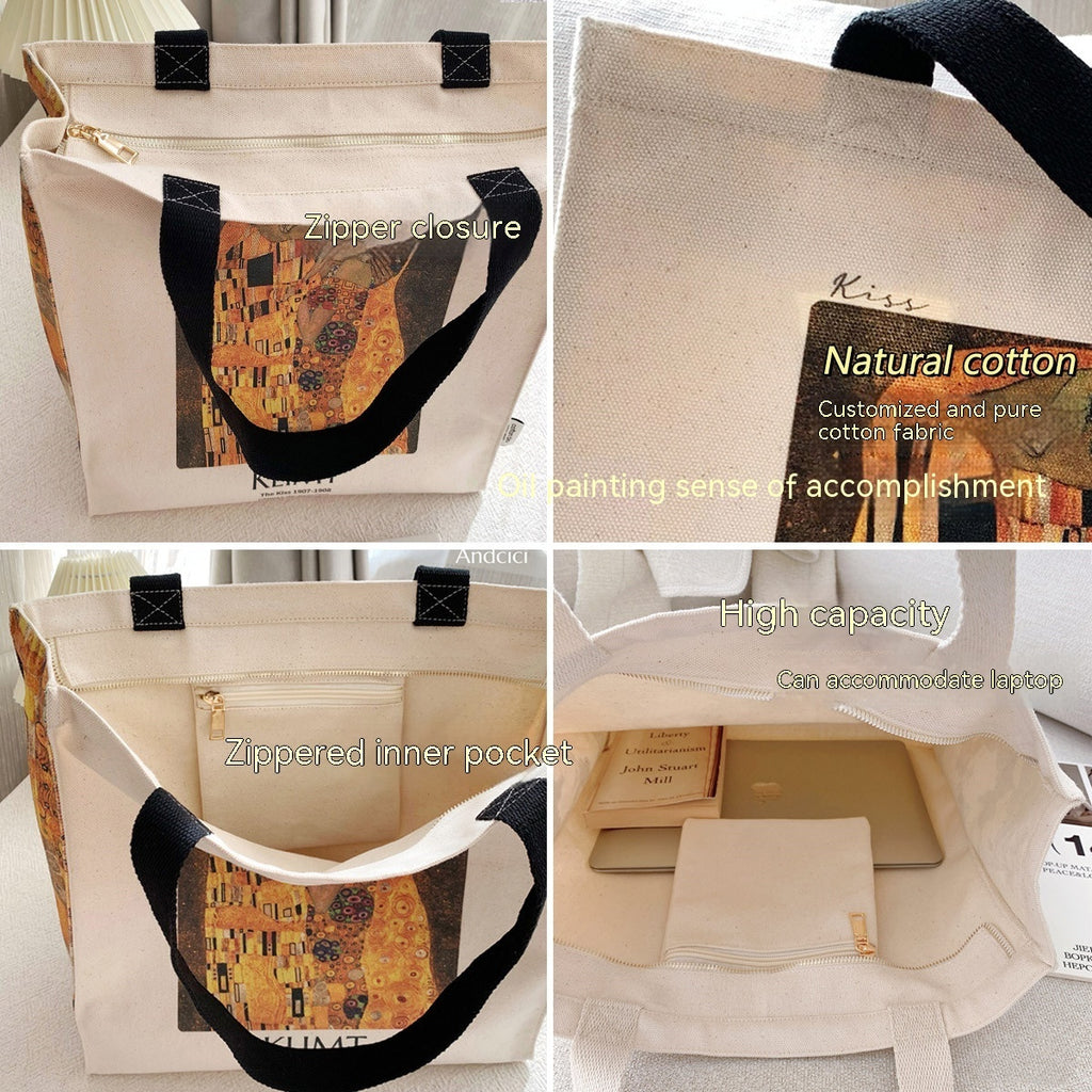Printed Oil Painting Canvas Tote Bag