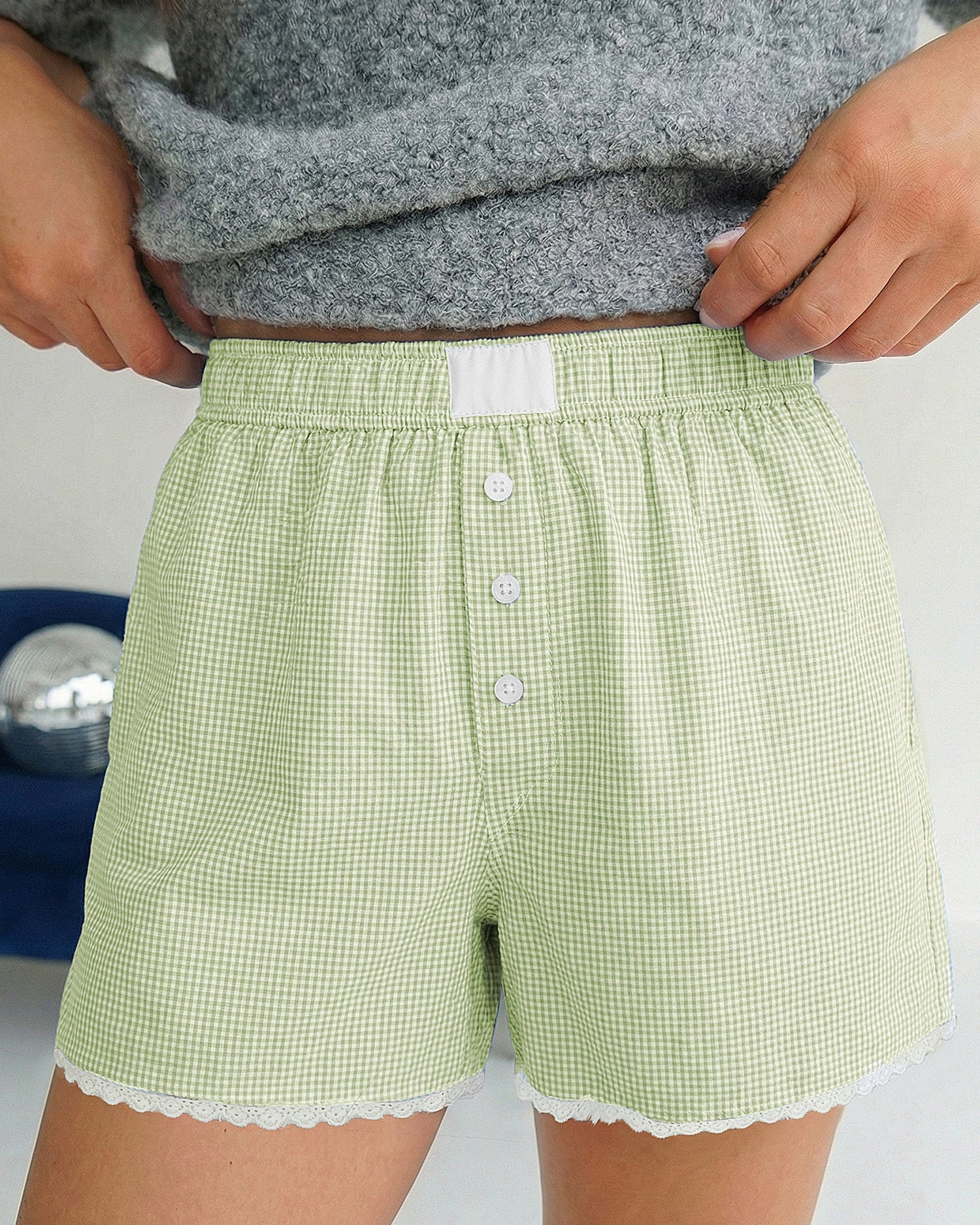 Green Gingham Pajama Shorts