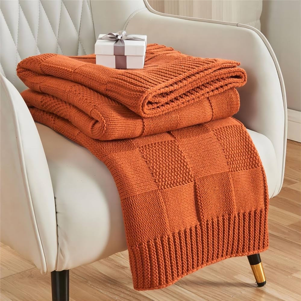 Checkered Knit Sofa Blanket