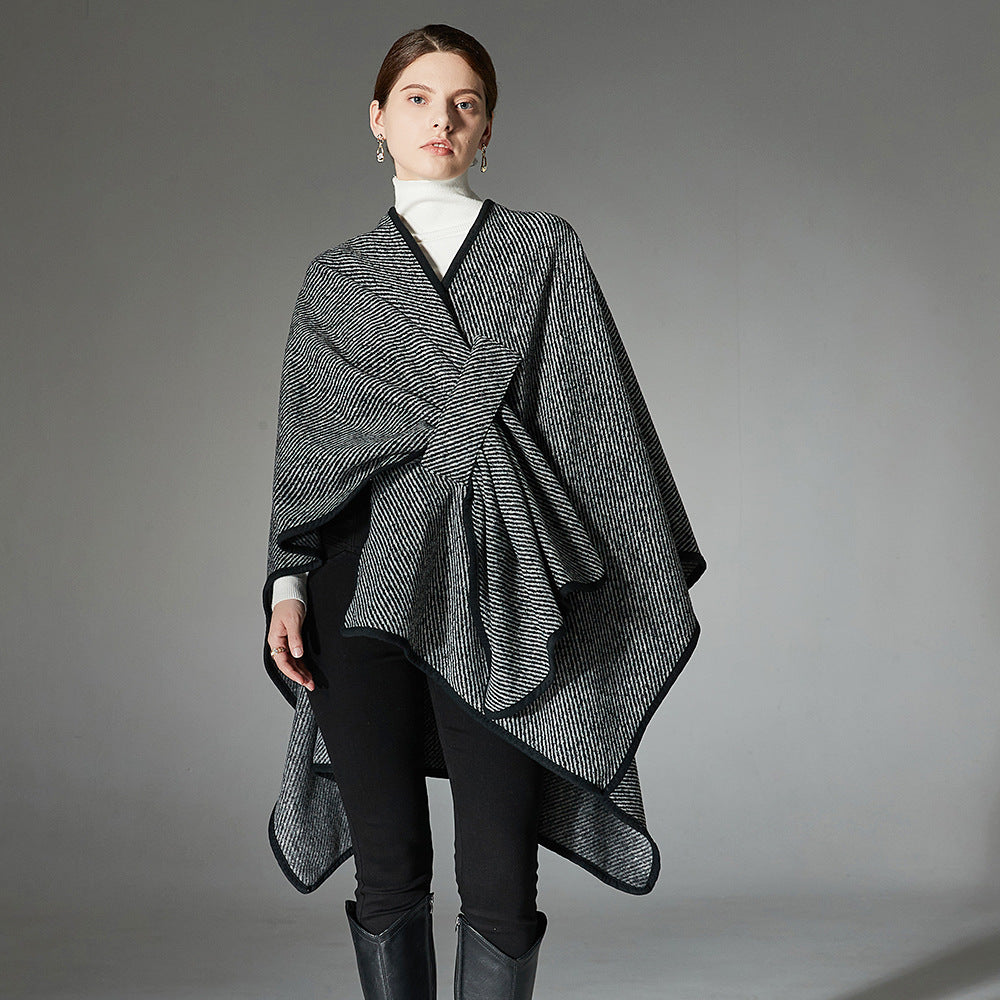 Reykjavik Black Stripe Tied Shawl