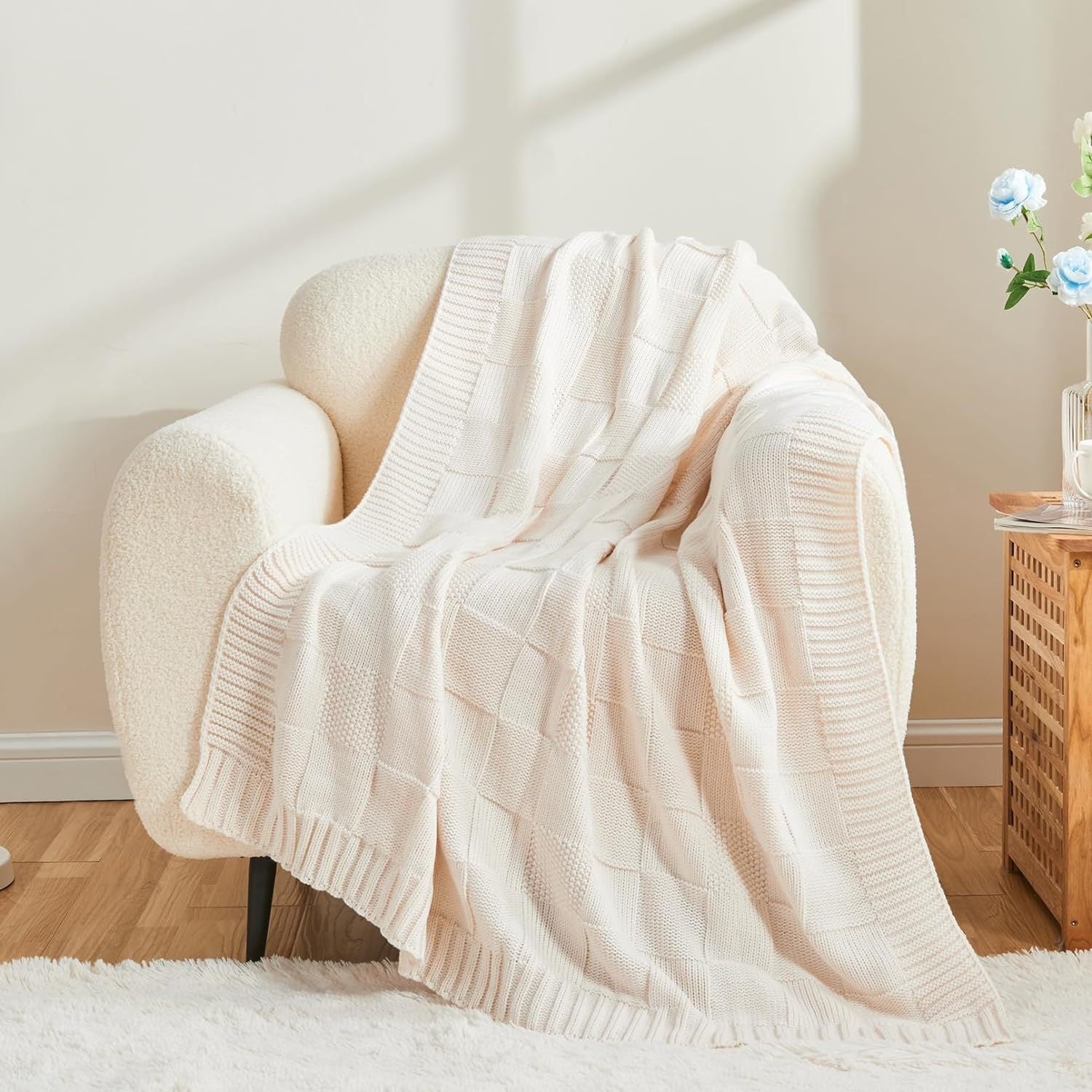 Checkered Knit Sofa Blanket