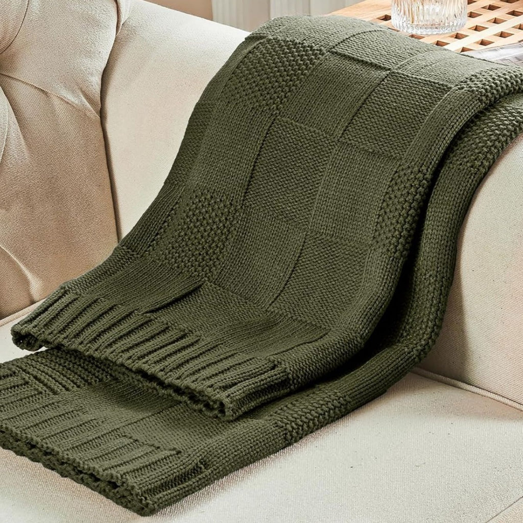 Checkered Knit Sofa Blanket