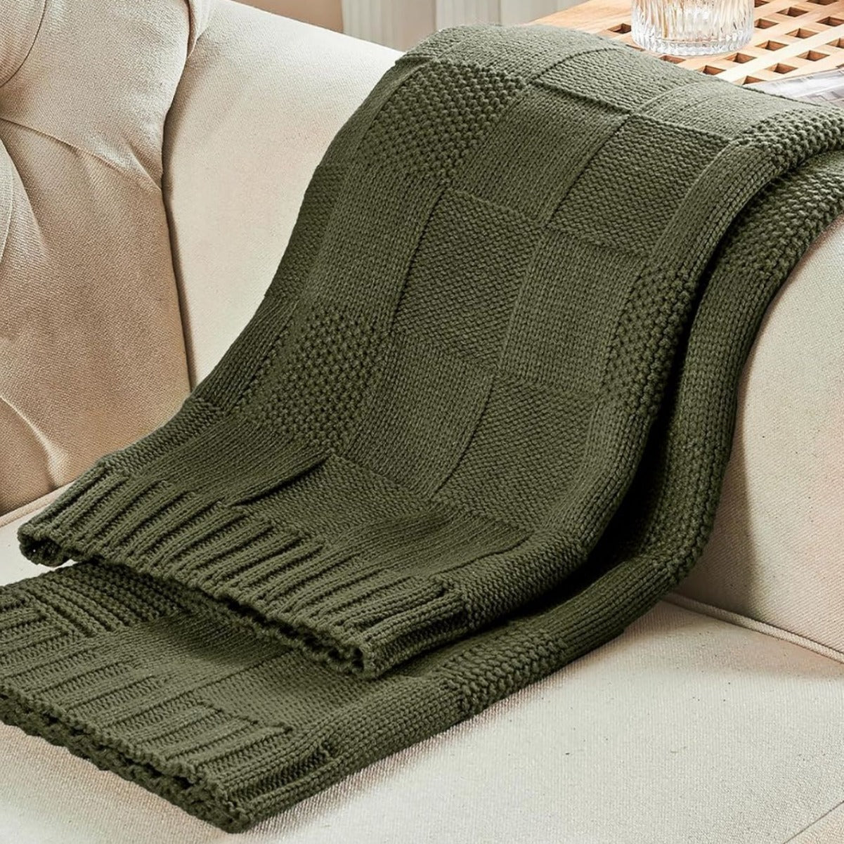 Checkered Knit Sofa Blanket