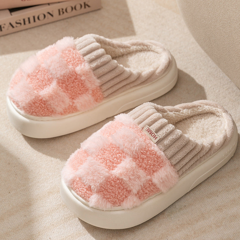 2-Tone Plush Checkered Slippers