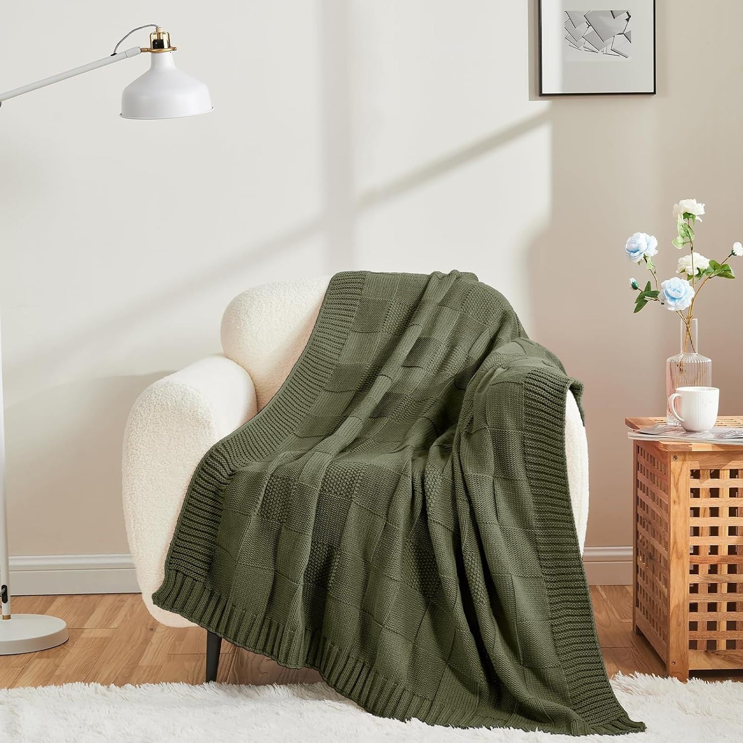 Checkered Knit Sofa Blanket