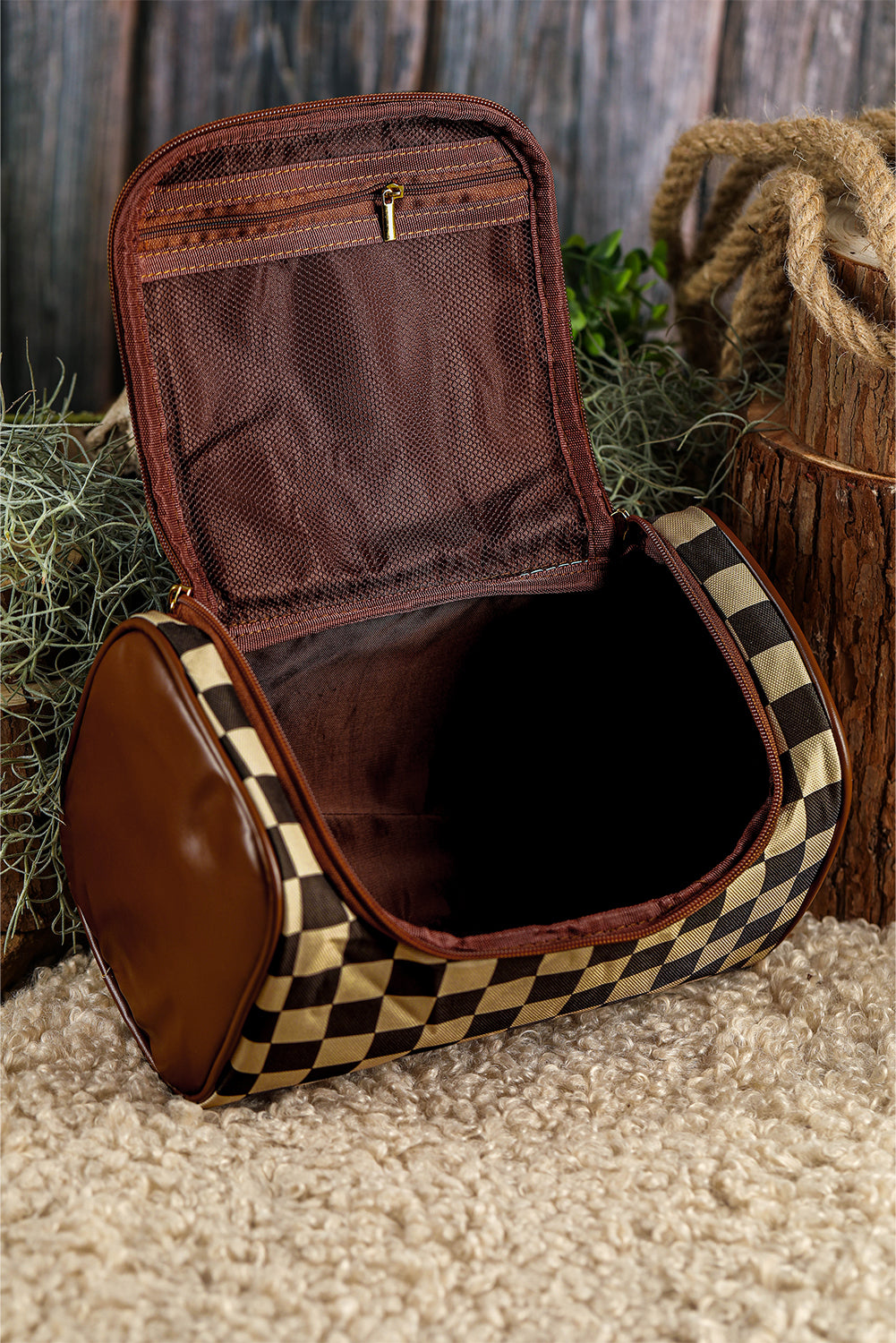 Black Checkered Makeup Travel Bag