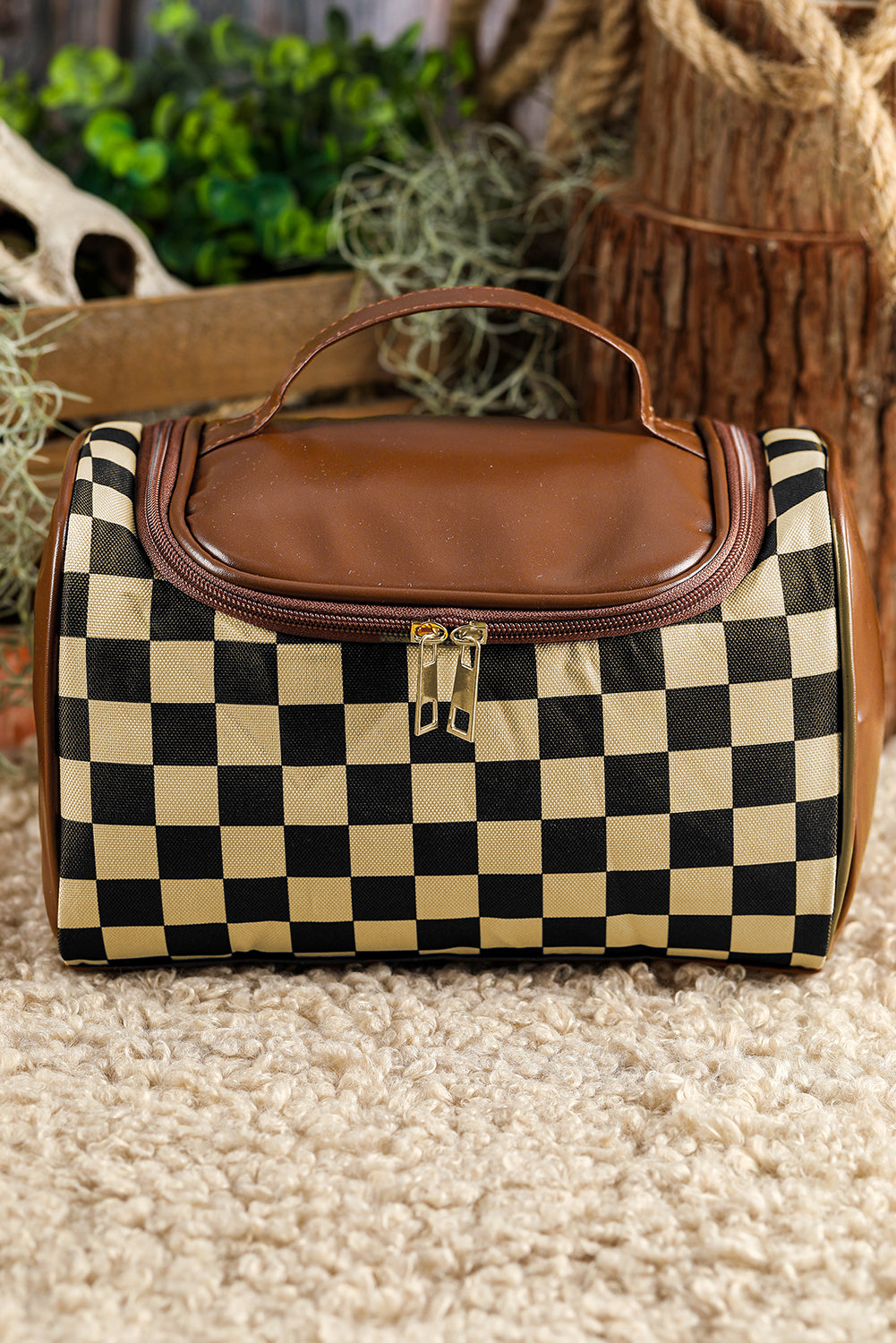 Black Checkered Makeup Travel Bag
