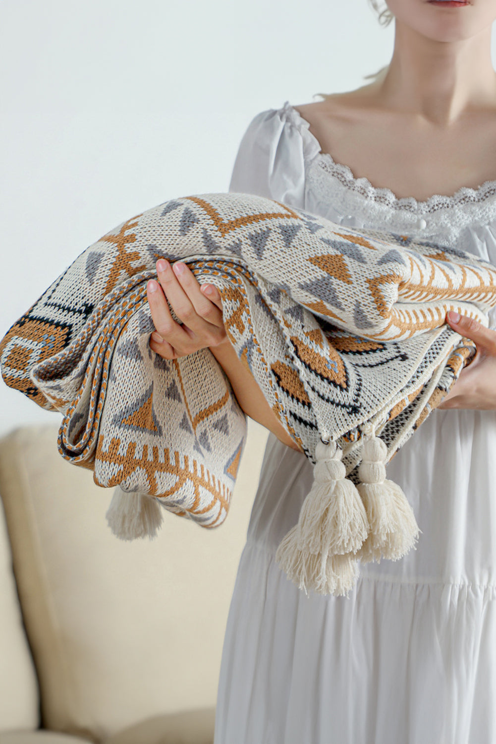 Patterned Tassel Throw