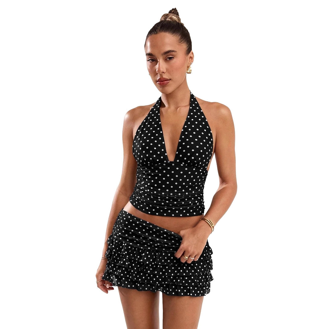 Polka-dot Mini Skirt Set