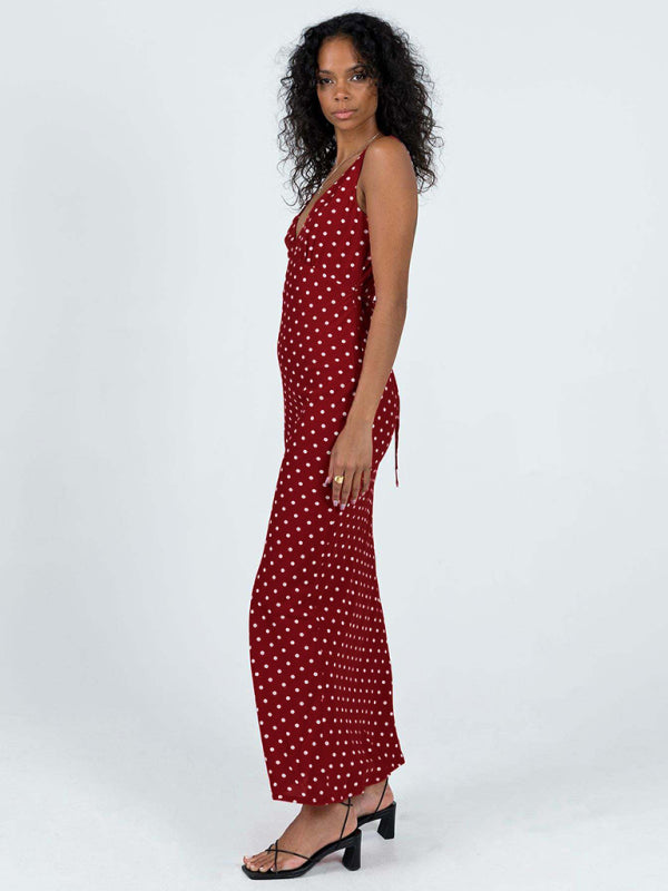 Barcelona Red Polka Dot V-Neck Maxi