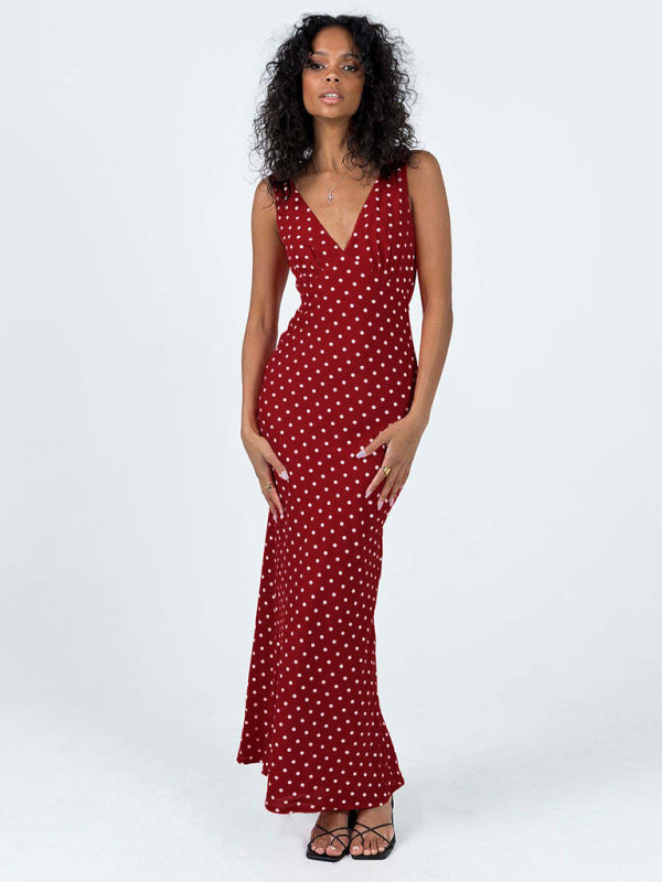 Barcelona Red Polka Dot V-Neck Maxi